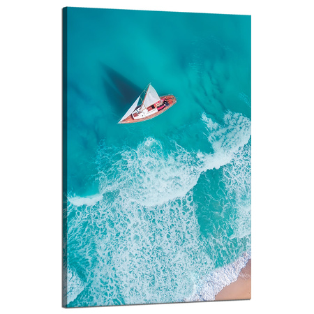 Leinwandgemälde Segelboot Wellen Sandufer 50x80 cm