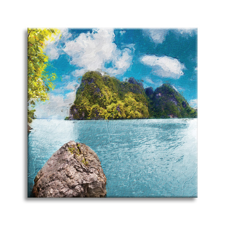 Gemälde auf Leinwand, Ölkunst, Felsen, Wasserberge, 40 x 40 cm