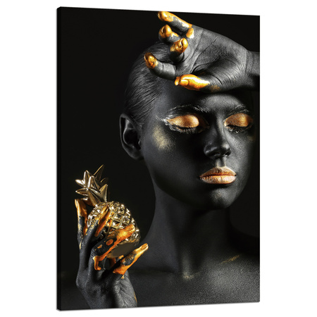Leinwandgemälde Schwarze Frau Goldene Lippen Kunst 80x120 cm