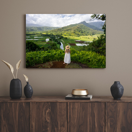 Leinwandgemälde Natur Frau Blick auf die Berge 100x80 cm