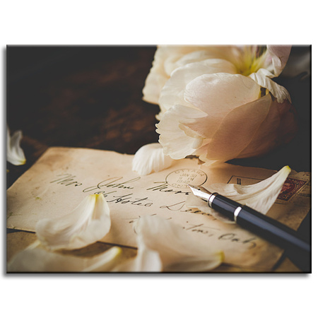 Leinwandgemälde Botanik Blütenblätter auf Blättern 40x30 cm