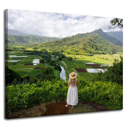 Leinwandgemälde Natur Frau Blick auf die Berge 100x80 cm