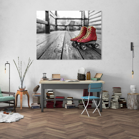 Leinwandgemälde Vintage rote Rollschuhe 100x80 cm