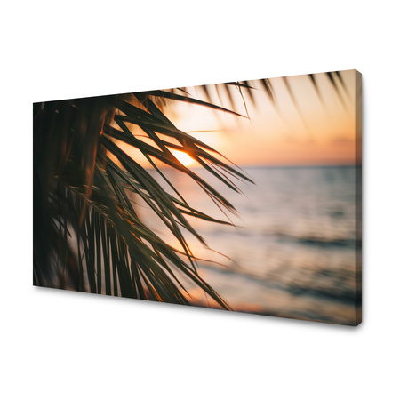 Leinwandgemälde Natur Strand Palme Meer Sonnenuntergang 90x60