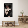 Leinwandgemälde Elegante Frau Schwarzer Hut Rote Lippen 80x100 cm