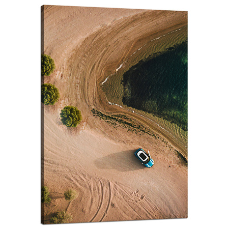 Leinwandgemälde Auto Sand Bäume Wasser Sommer 80x120