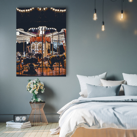 Leinwandgemälde Karussell im nächtlichen Lichter-Vergnügungspark 80x120