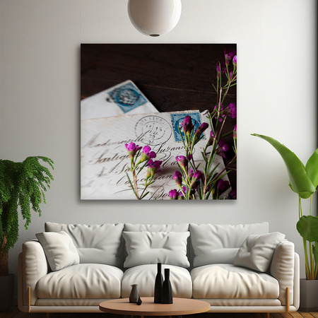 Leinwandgemälde Buchstaben Lila Blumen Vintage 90x90