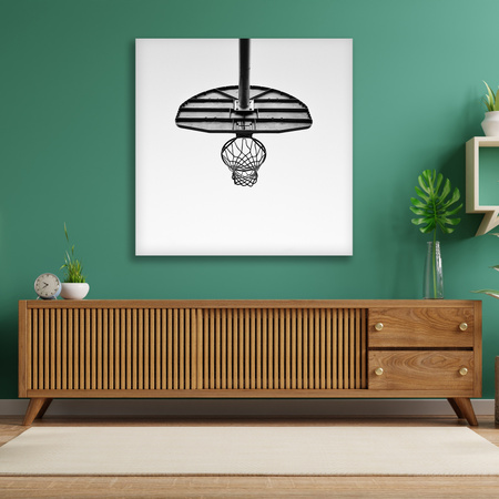 Leinwanddruck Jugendkorb Basketball Schwarz und Weiß 90x90