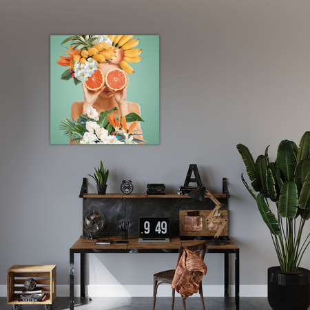 Leinwandgemälde Harmonie der Natur Blumen Frau Früchte 90X90 cm