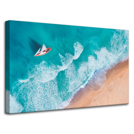 Leinwandgemälde Segelboot Wellen Sandufer 80x50 cm