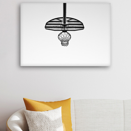 Leinwanddruck Jugendkorb Basketball Schwarz und Weiß 90x60