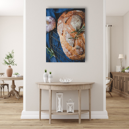 Leinwandgemälde Brot Knoblauch Frühstück Rosmarin Vintage 80x120