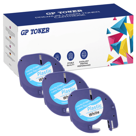 3x Dymo LetraTag 59422 Klebeband, 12 mm x 4 m, weißer Kunststoff – Ersatz für GP-DY59422 x3