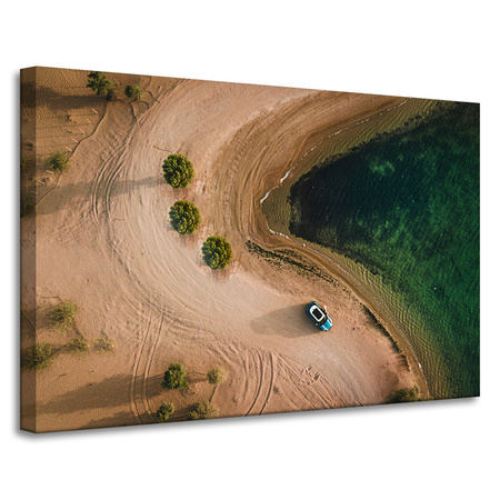 Leinwandgemälde Auto Sand Bäume Wasser Sommer 90x60