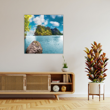 Gemälde auf Leinwand, Ölkunst, Felsen, Wasserberge, 40 x 40 cm